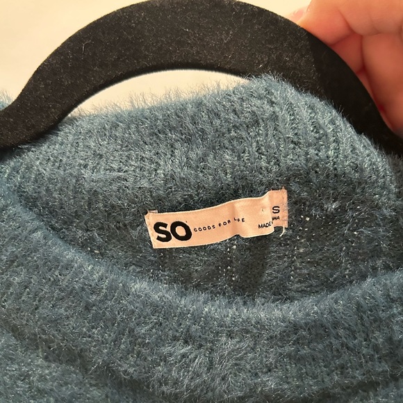 SO Evergreen/Teal Fuzzy Ribbed Crewneck Sweater - Picture 4 of 5